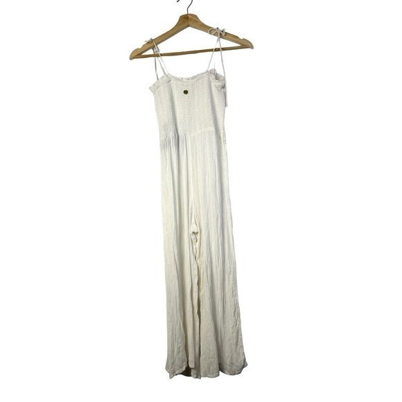Rip Curl White Fiesta Wide Leg Smocked Cropped Jumpsuit XS - Picture 3 of 5